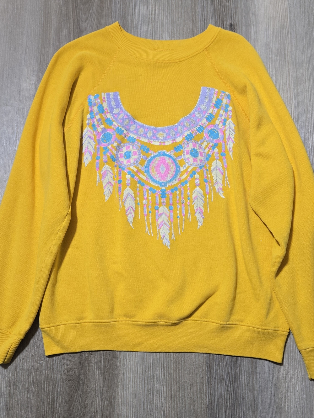 Vintage Yellow Sweatshirt with Multicolor Beaded Dreamcatcher Graphic